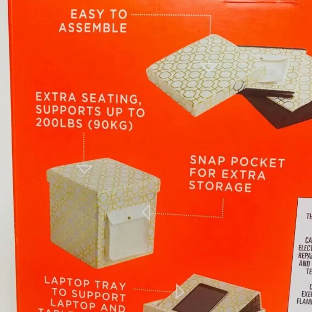 Ottoman SIT AND STORE Folding w/ Laptop Tray 15x15x15 Snap Pocket Extra Storage